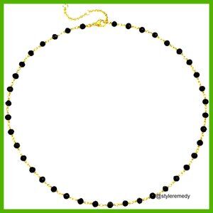 Dainty 14K Gold Plated Beaded Chain Necklace, Minimalist Choker for Layering